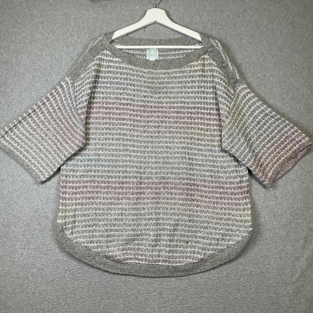 Sunday by Christopher & Banks Women's 1X Gray Knit 3/4 Sleeve Popover Top Shirt